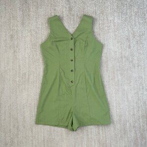 Hi-Res Linen Green Button Up Romper L